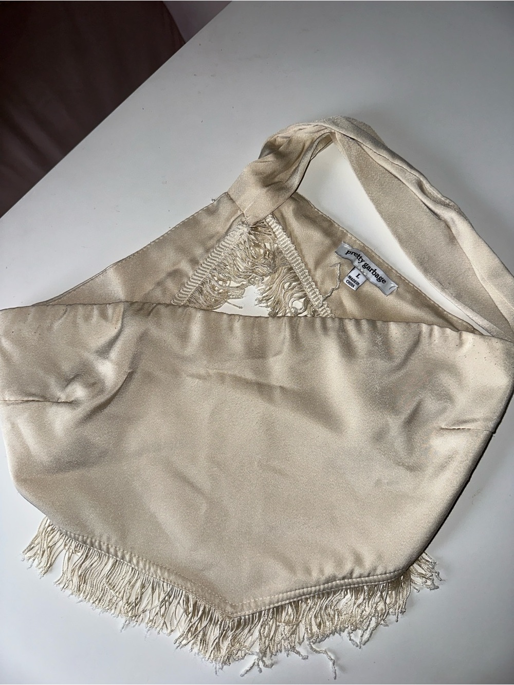 Cream Satin Fringe Tie Tube Top